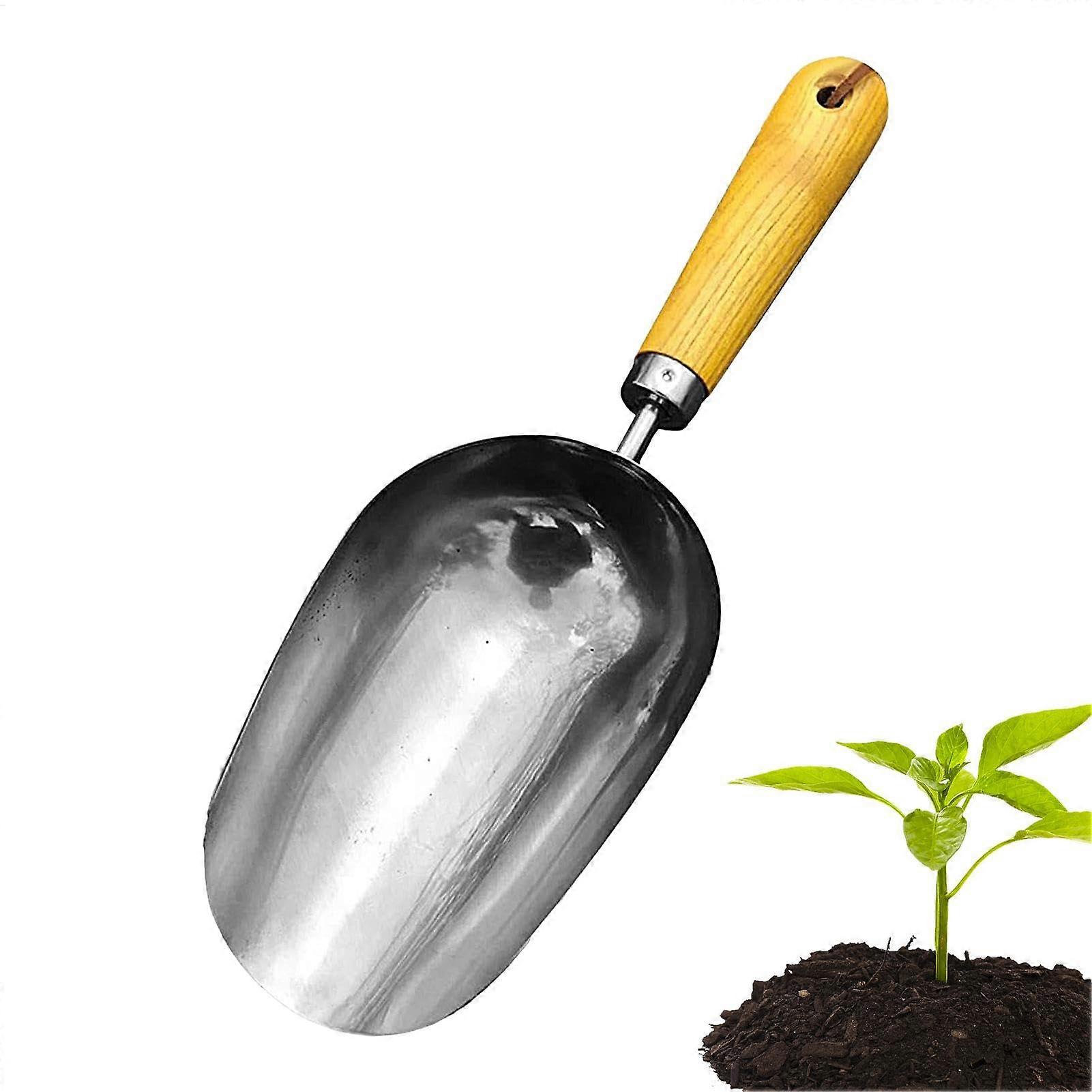 Soil Scoop Ergonomic Dog Food Scoop with Wooden Handle Multifunctional Garden Shovel
