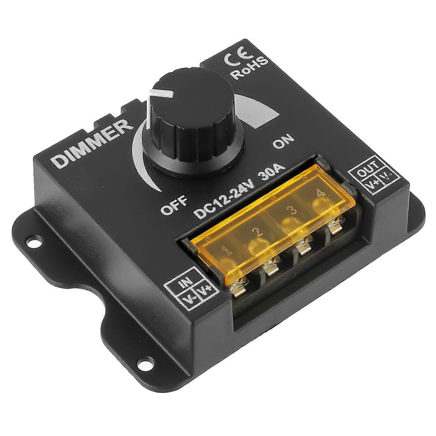 LED Light Strip Dimmer 12V-24V 30A PWM Controller with On/Off Button for 5050 3528 LED Strips Aluminium Housing