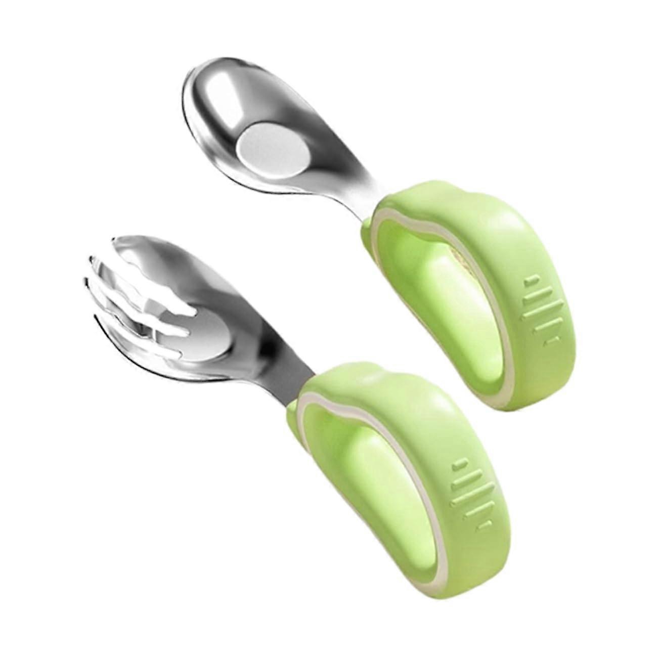 1 set of child fork and spoon for toddlers, ergonomic design, easy to clean for baby food, with practical storage box