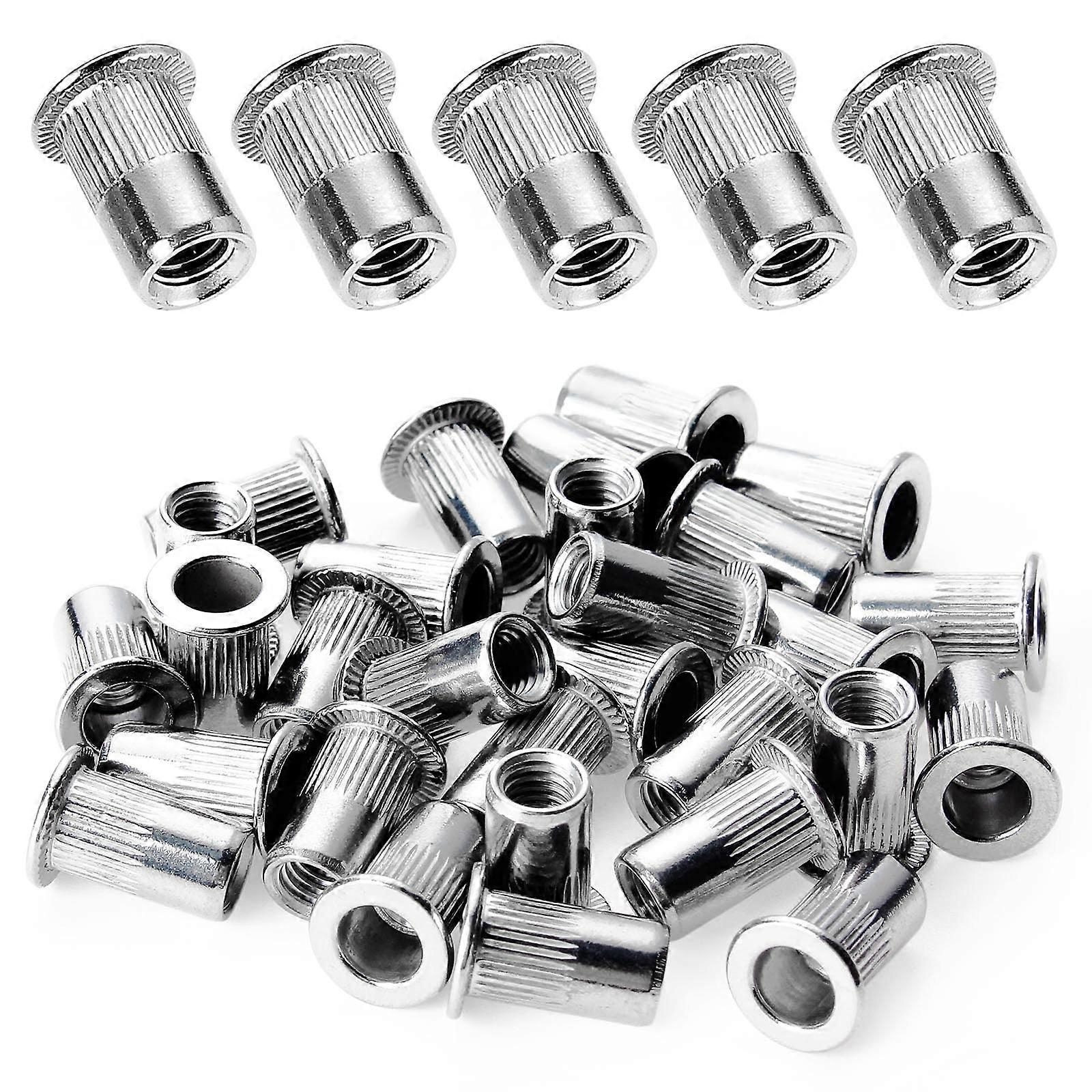 Hsemall 150 pieces rivet nuts M5, flat head threaded rivets, blind rivet nuts, rivet nut for metal, plastic M5 150 pieces.