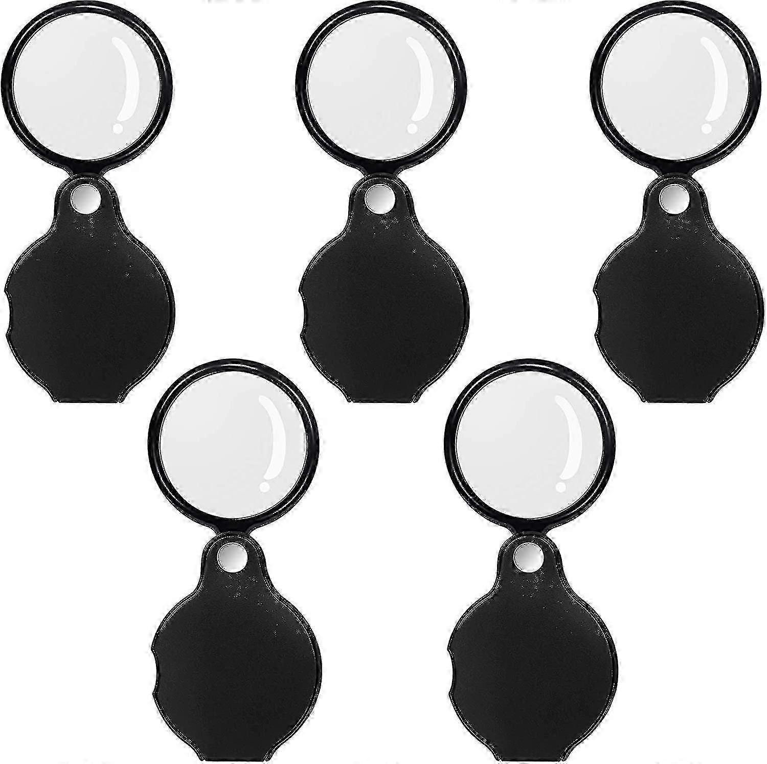 5pcs 10 Times Mini Magnifying Glass Folding Pocket Magnifying Glass, Black Rotating
