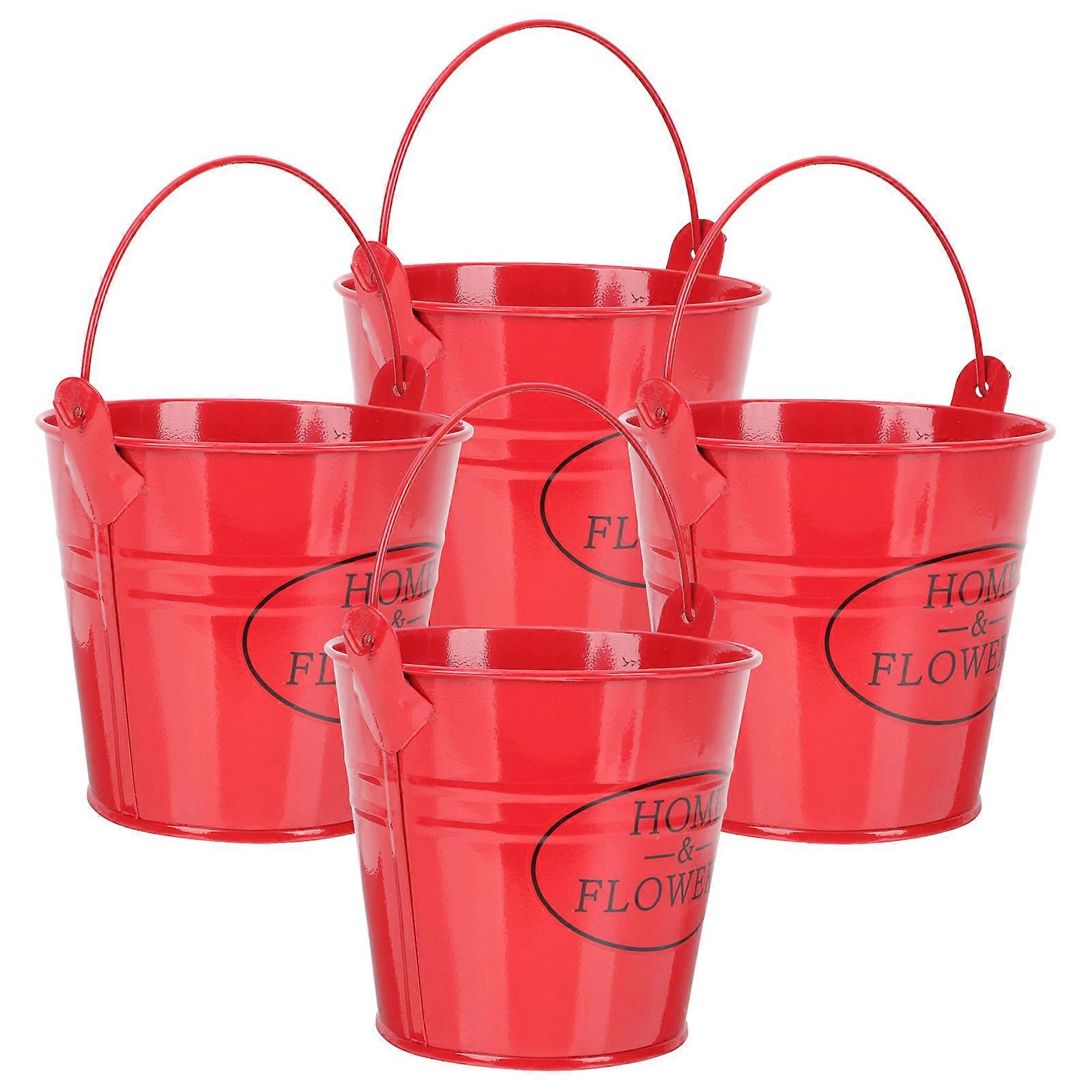 Retro Iron Flower Vase for Flowers Arrangement with Sturdy Handle in Red Color Perfect for Storage