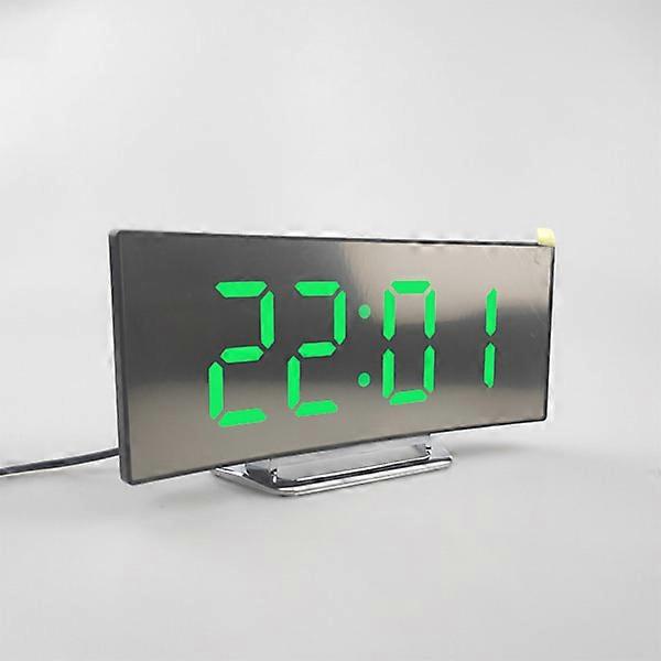 Digital Clock Large Display Multifunctional LED Electric Alarm Clock Mirror Surface for Home Bedroom Green