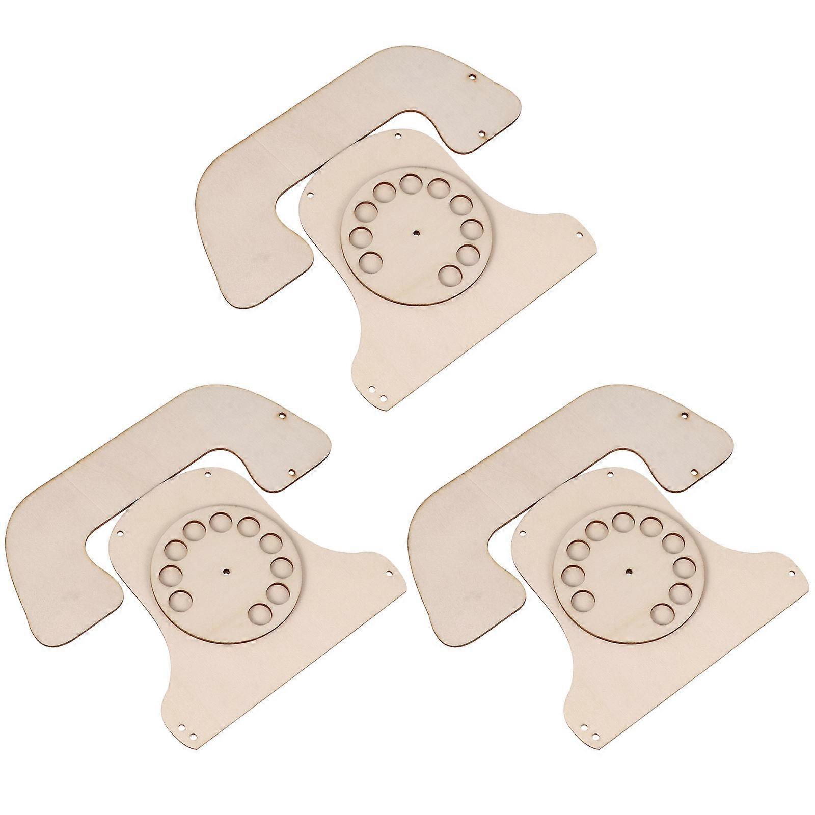 Unpainted Wooden Craft-Works For Children Parent-Child Activity DIY Projects Telephone Shape 8.3X20CM 3 Sets