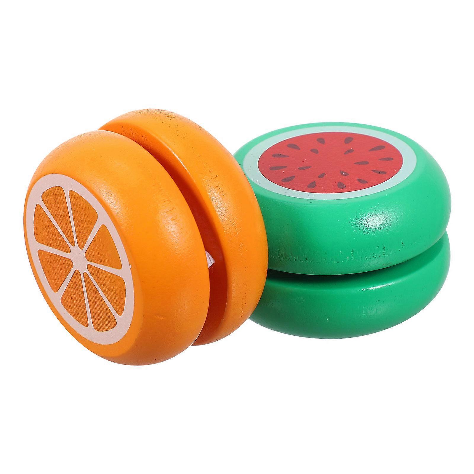 Wooden Yo Yo Set 2pcs Orange Watermelon Design Educational Outdoor Plaything for Coordination and Flexibility