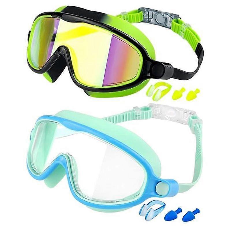 Kids Swim Goggles 2 Pack Anti-Fog UV Protection Wide View Swimming Goggles for Ages 3-14 Gifts