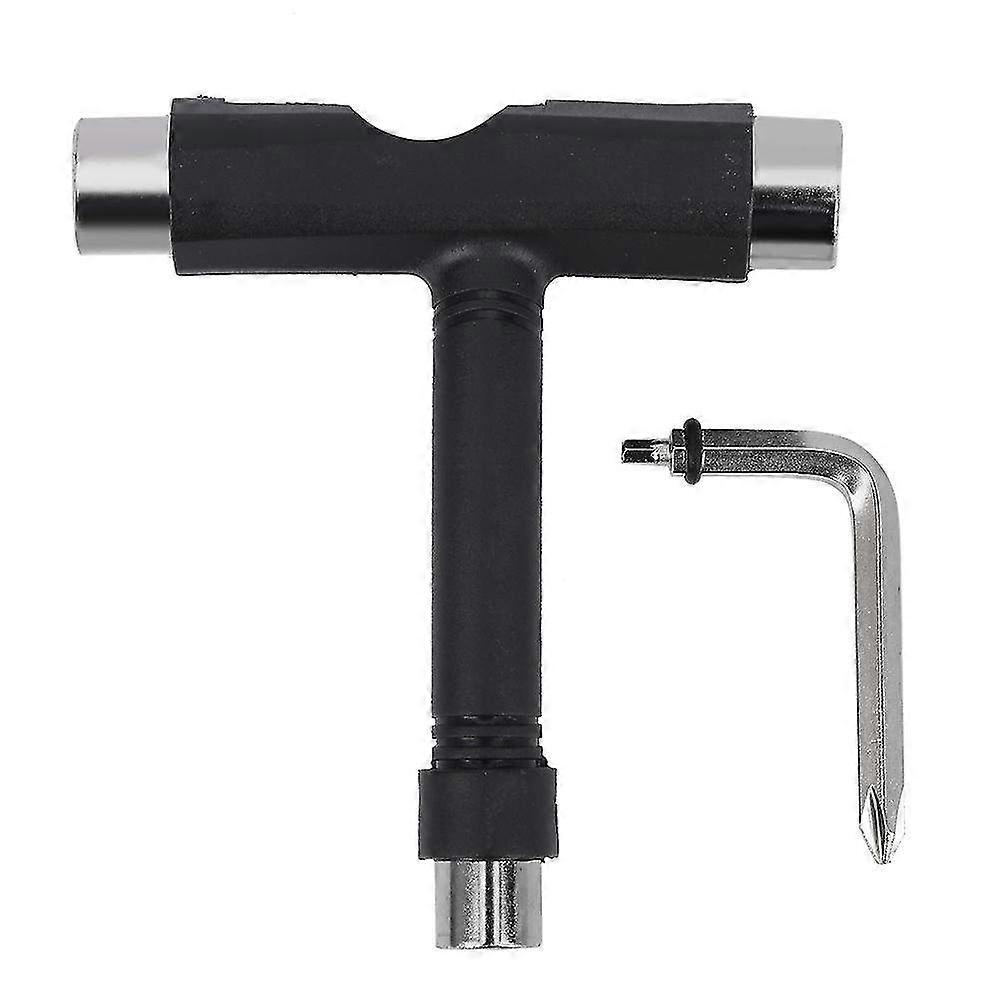 Multipurpose Professional Skateboard Tool Kit - L/T Type Wrench with 5 Functions in Sleek Black Design for All Skateboard Repairs