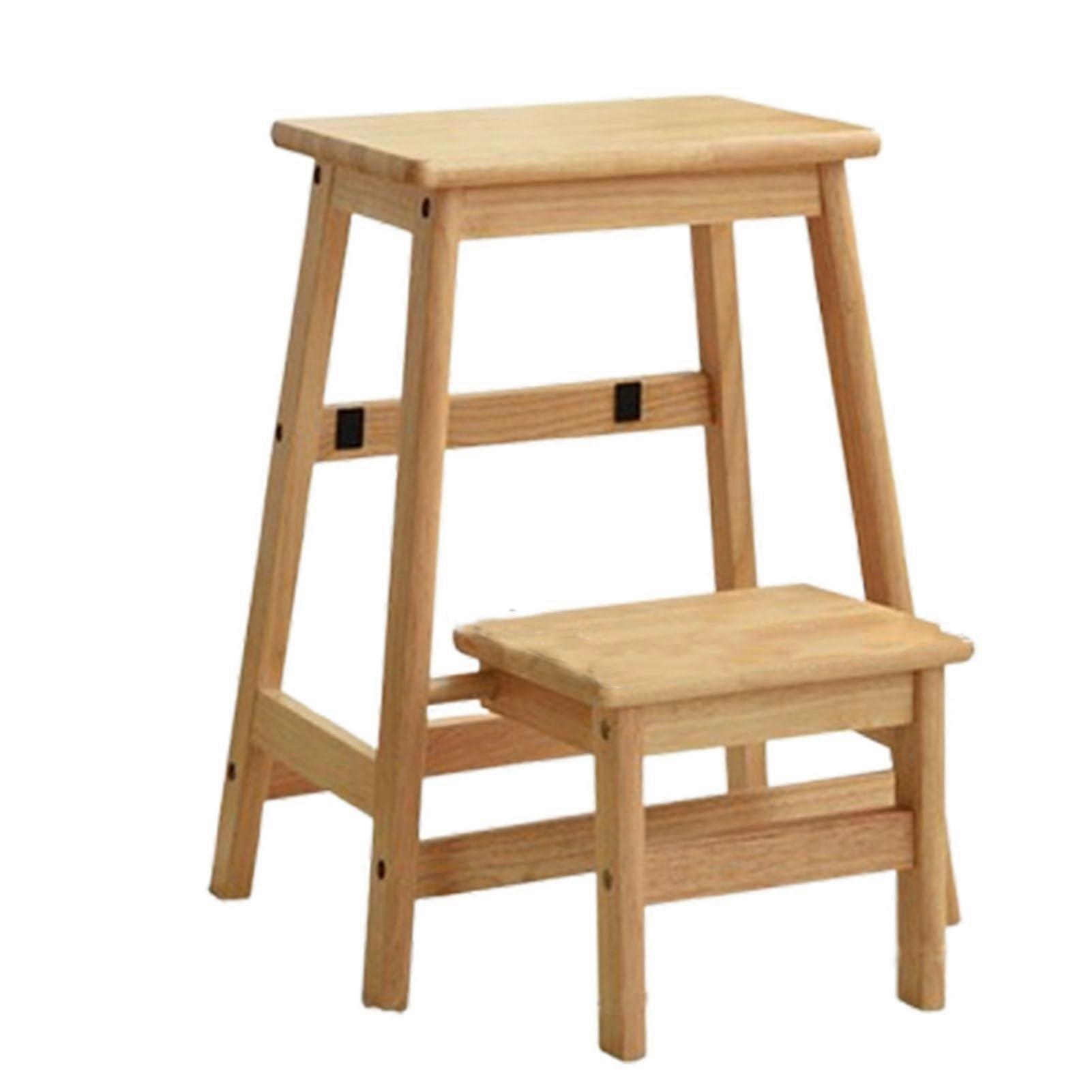 Folding Step Stool 2Tier Multipurpose Wooden Step Ladder, Modern Folding Ladder Chair for Home, Library (Color: B)