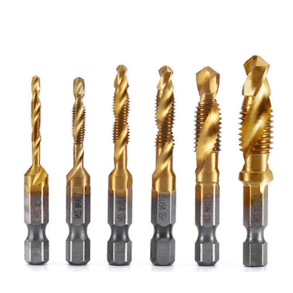 6 Pieces M3 M4 M5 M6 M8 M10 Hex Shank Titanium Coated HSS Tap Metric Tap Screw Machine Compound Tap Ref: 5077
