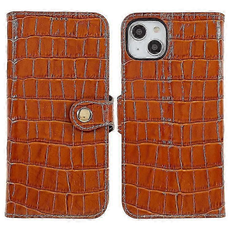Compatible For iPhone 14 Plus Genuine Cowhide Leather Anti-drop Phone Case Crocodile Texture Stand Full Protection Flip Wallet Cov