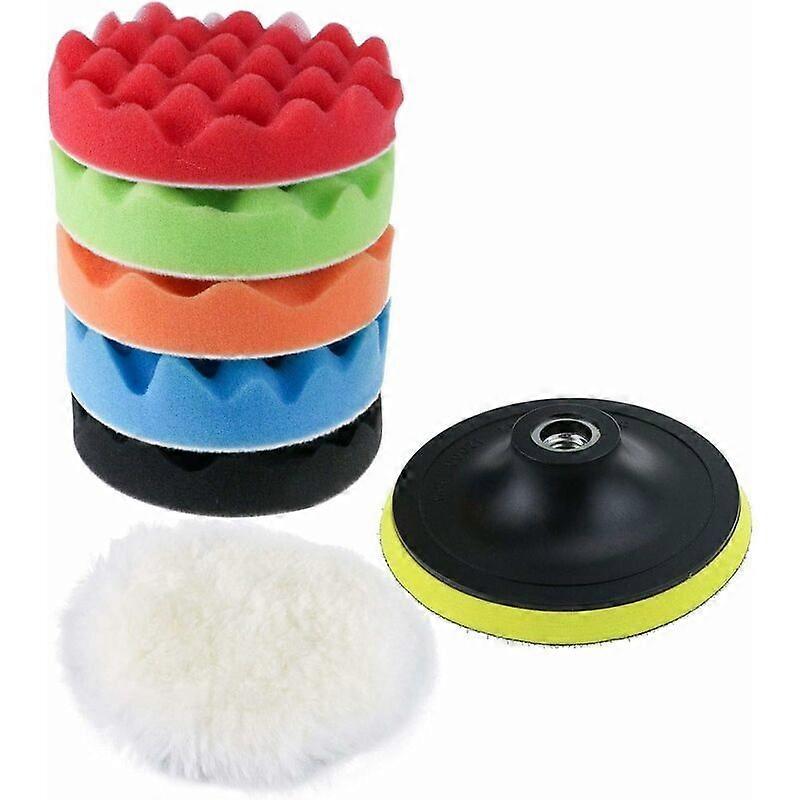 Polishing Sponge Kit with Drill Adapter and Wool Waxing Pads, 7 Pcs Buffing Pad Set for Car Polisher and Waxer (5 Inch)