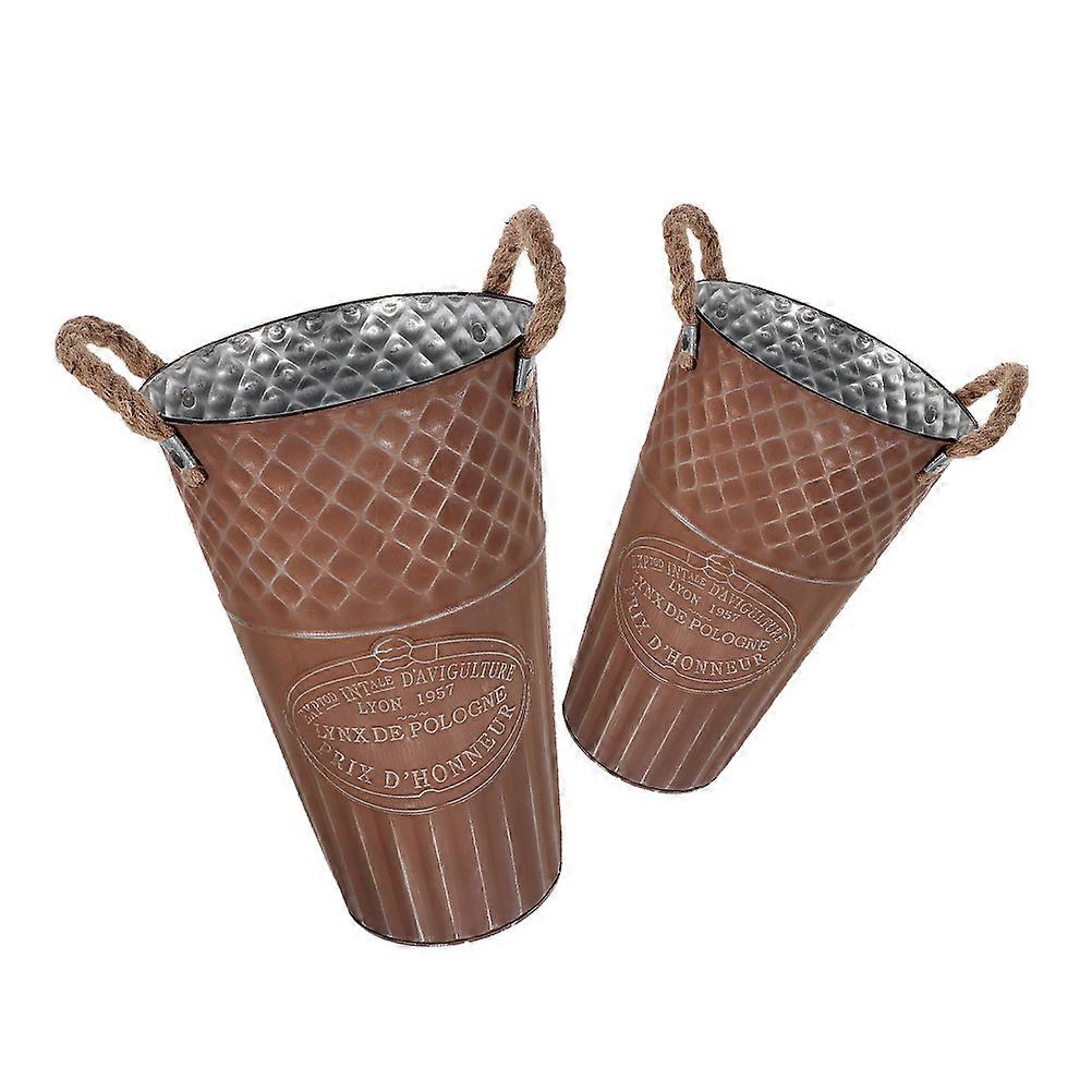 Flower Pot Iron Planter Container For Home Decoration 29.50X18.00X18.00CM Coffee Simple Design 2Pcs