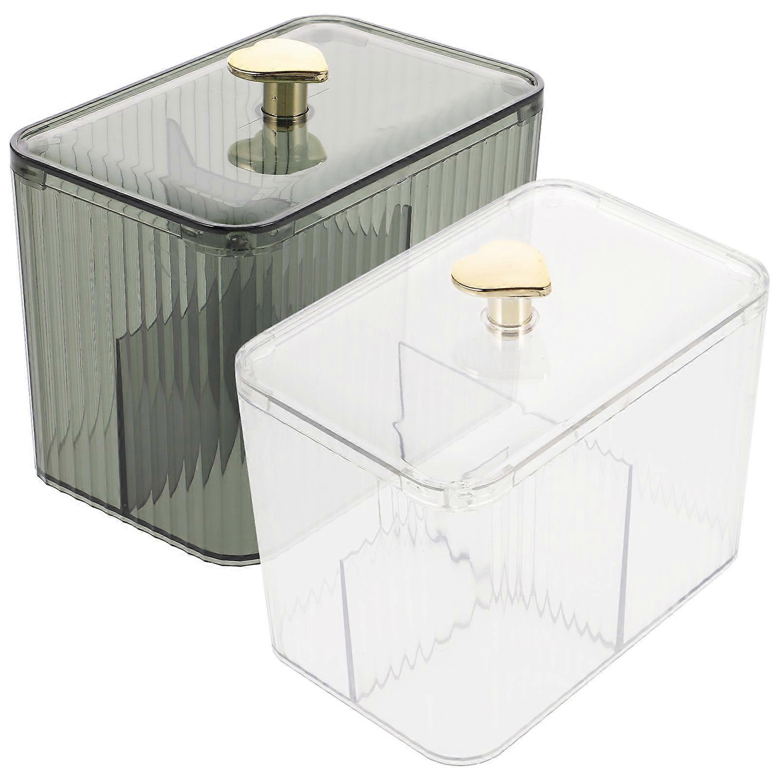 2Pcs PET Cotton Swab Storage Box for Makeup Organizer and Desktop Tidy Assorted Color