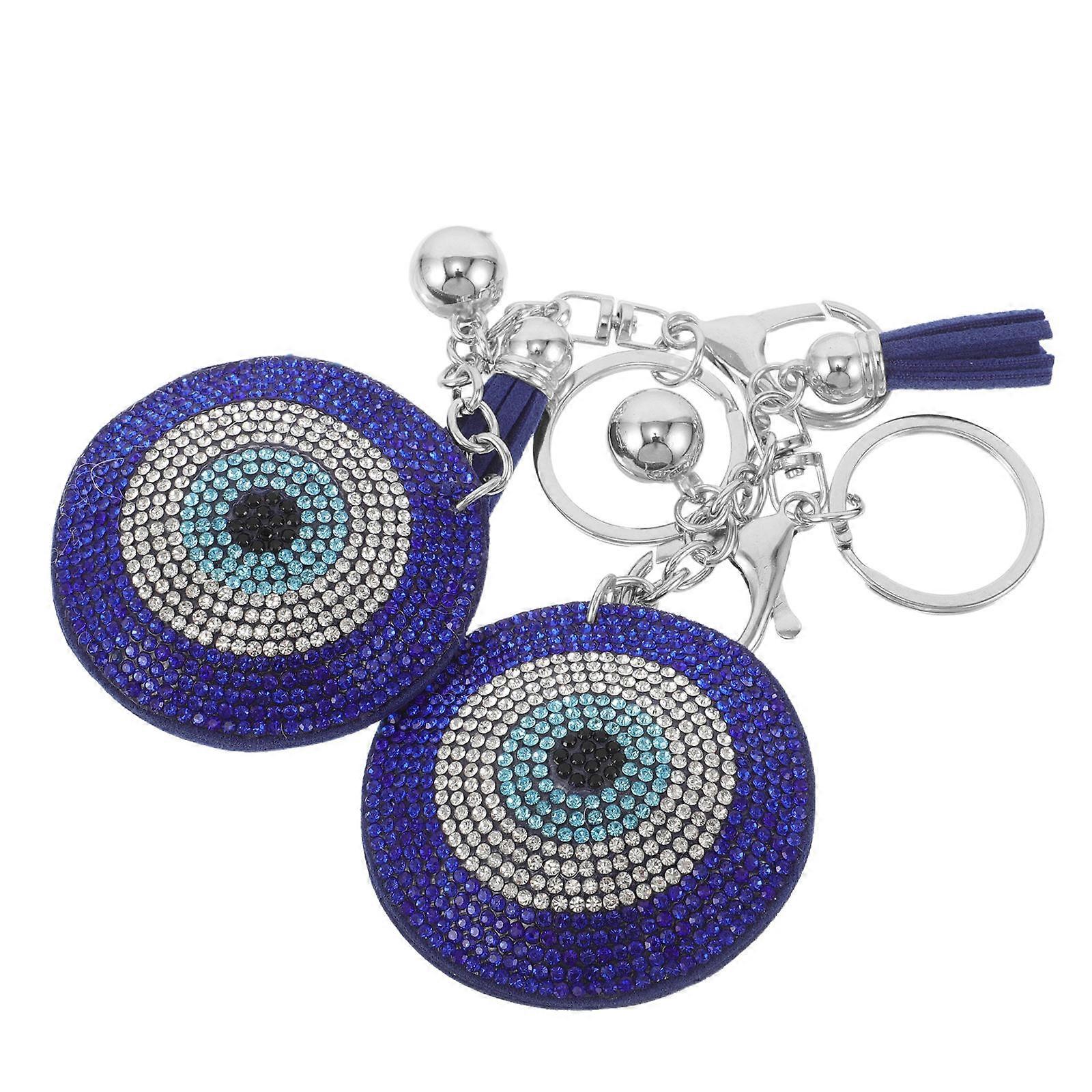 Blue Rhinestone Evil Eye Keyring Amulet with Tassel Accent – Stylish Keychain Pendant Accessory for and Men
