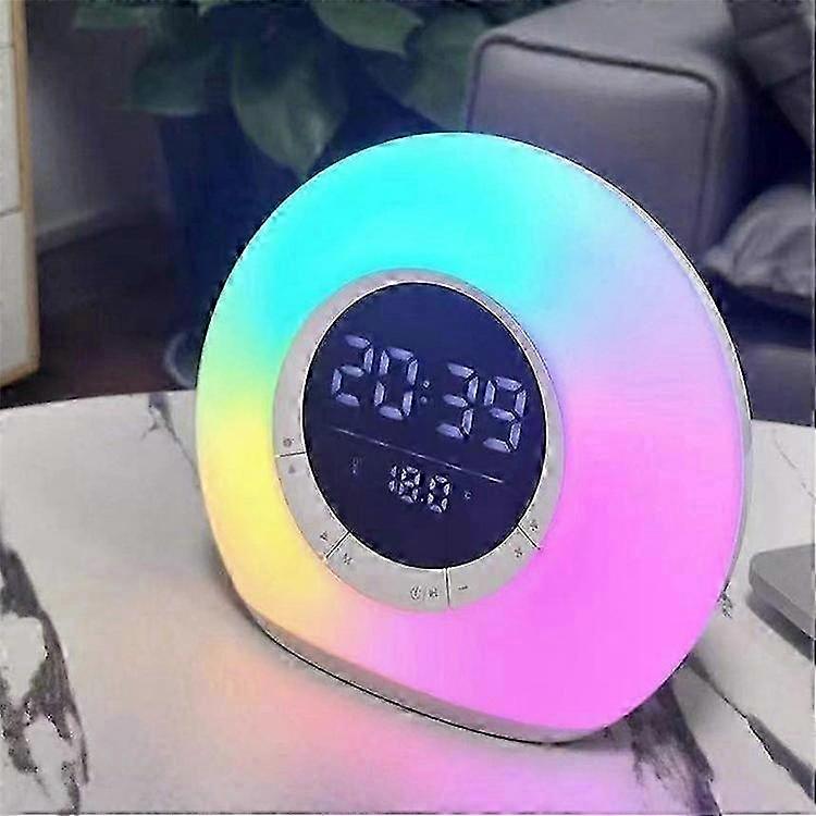 Portable FM Radio Bluetooth Speaker with Thermometer, Alarm Clock, Color-Changing LED Night Light