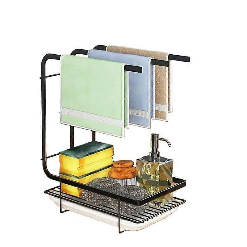 Towel Rail No Drilling Kitchen Storage Rack Towel Sponge Dish Rack Towel Rack Towel Rack Black