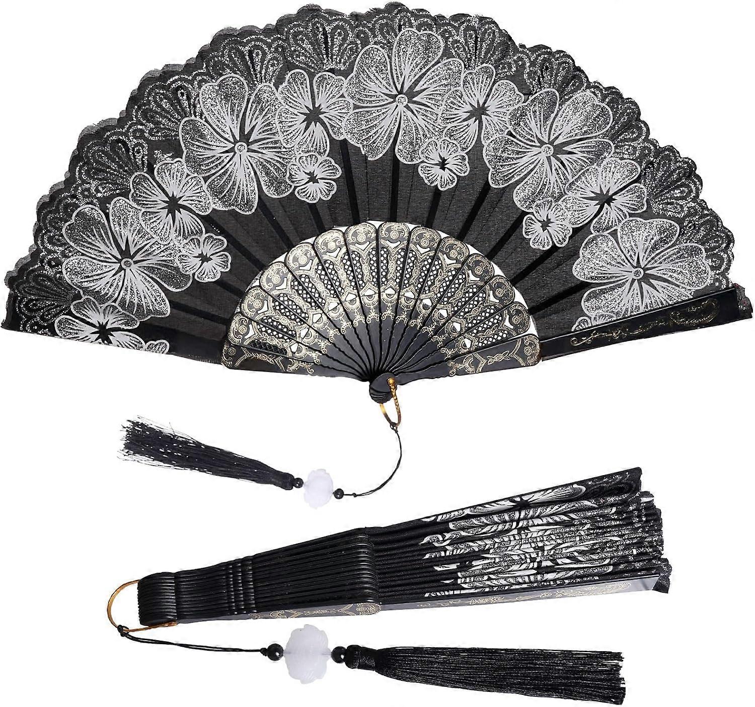 Folding hand fan flower pattern handheld Chinese folding fan suitable for clothing wedding dance DIY bridal hand fan