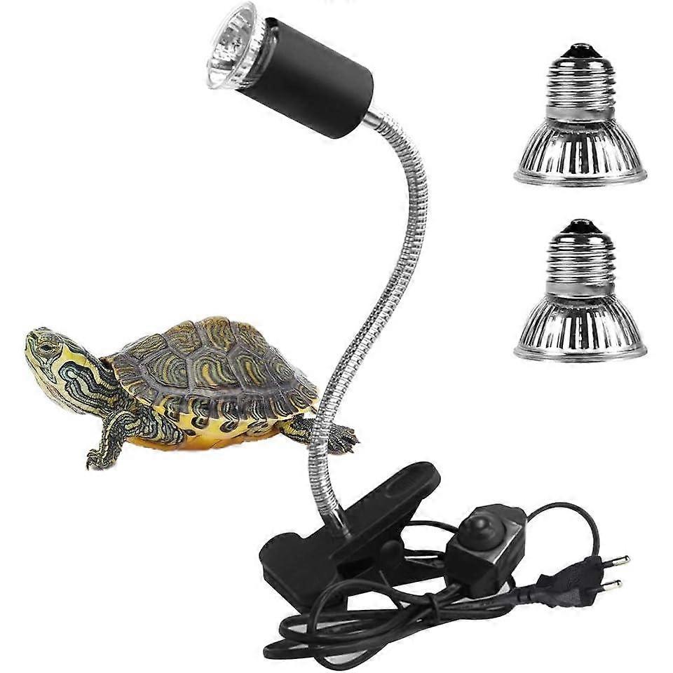 25W & 50W UVA & UVB Bulbs, Reptile Lamp, Tortoise Lamp with Long Base and 360° Rotation for Reptiles and Amphibians [Energy Class A+]