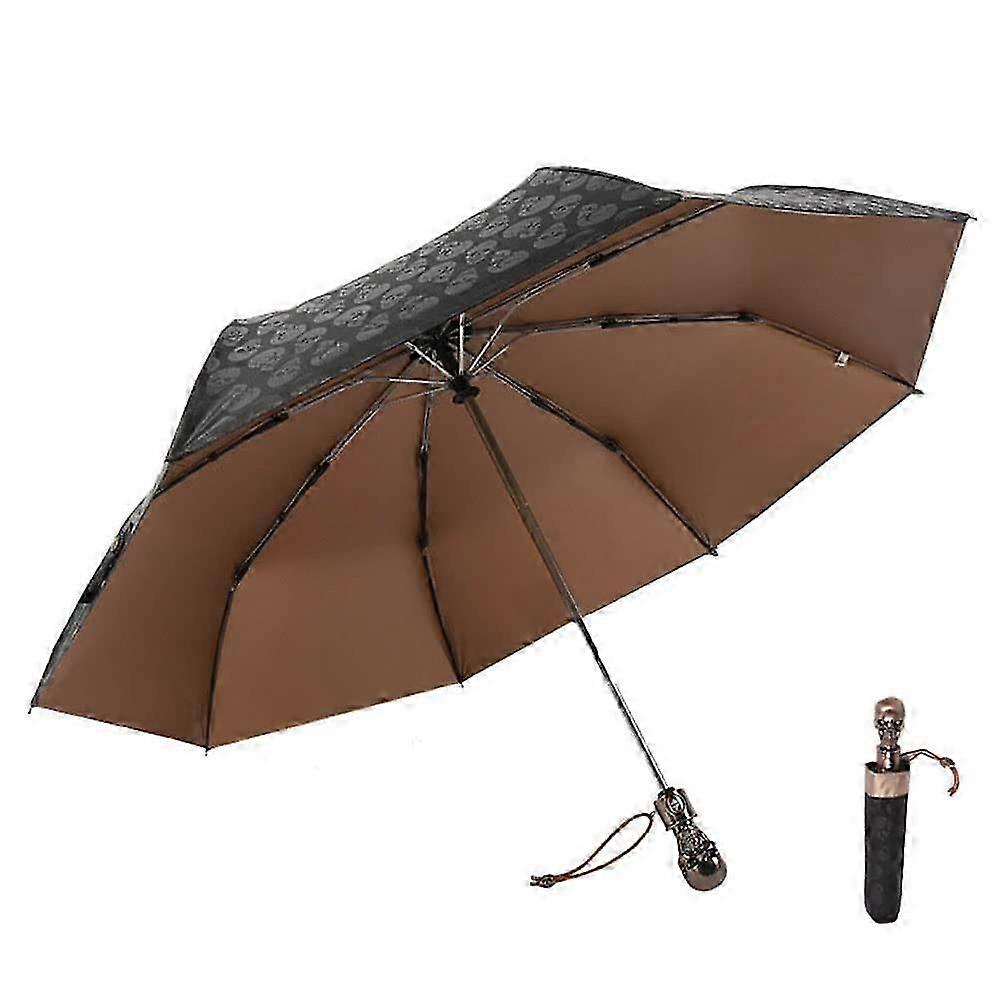 Compact folding umbrella skeleton holding windproof light sun rain automatic open umbrella in black coating