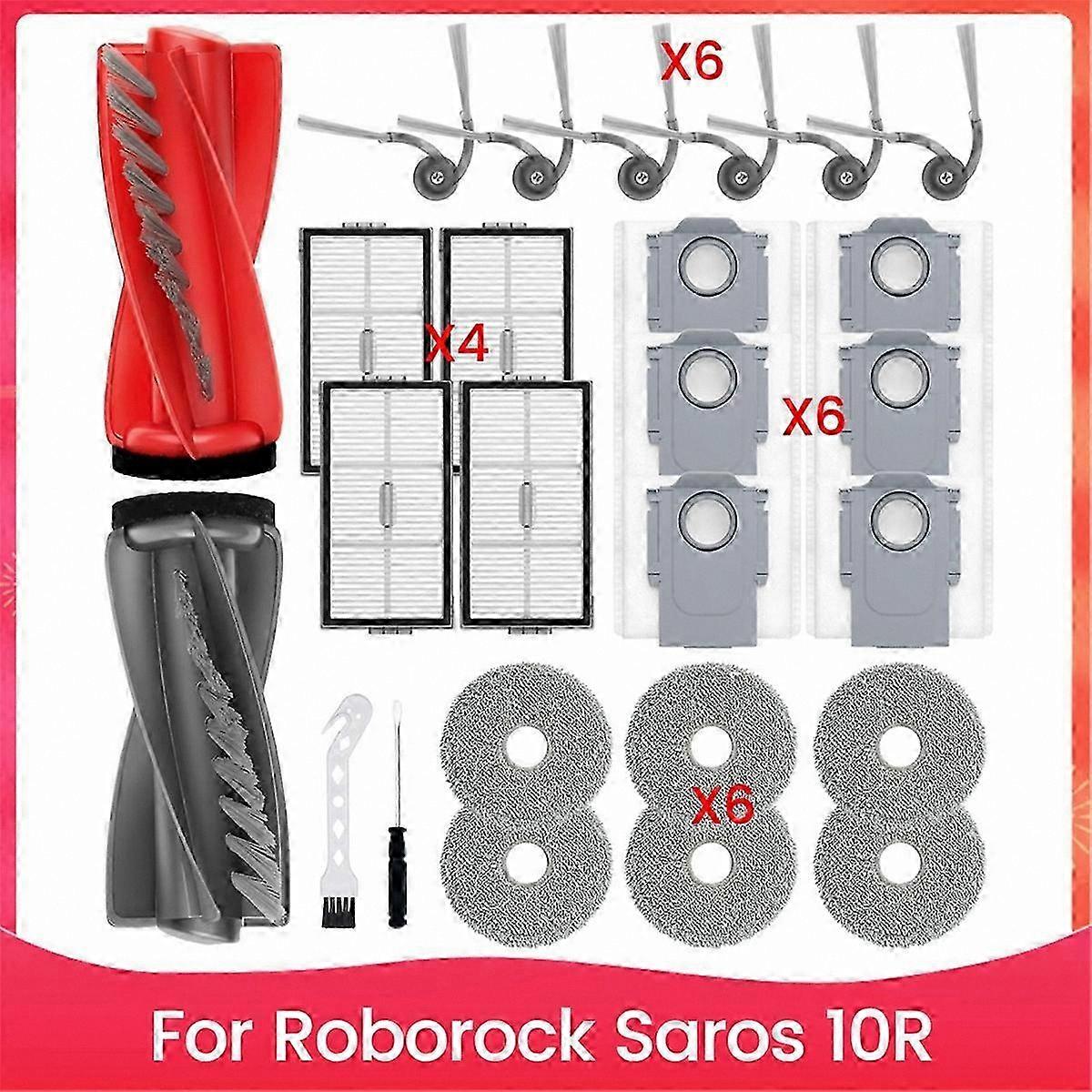 Replacement Mop Pads, HEPA Filter, Side Brush, and Dust Bags for Roborock Saros 10R Vacuum Cleaner Accessory Set