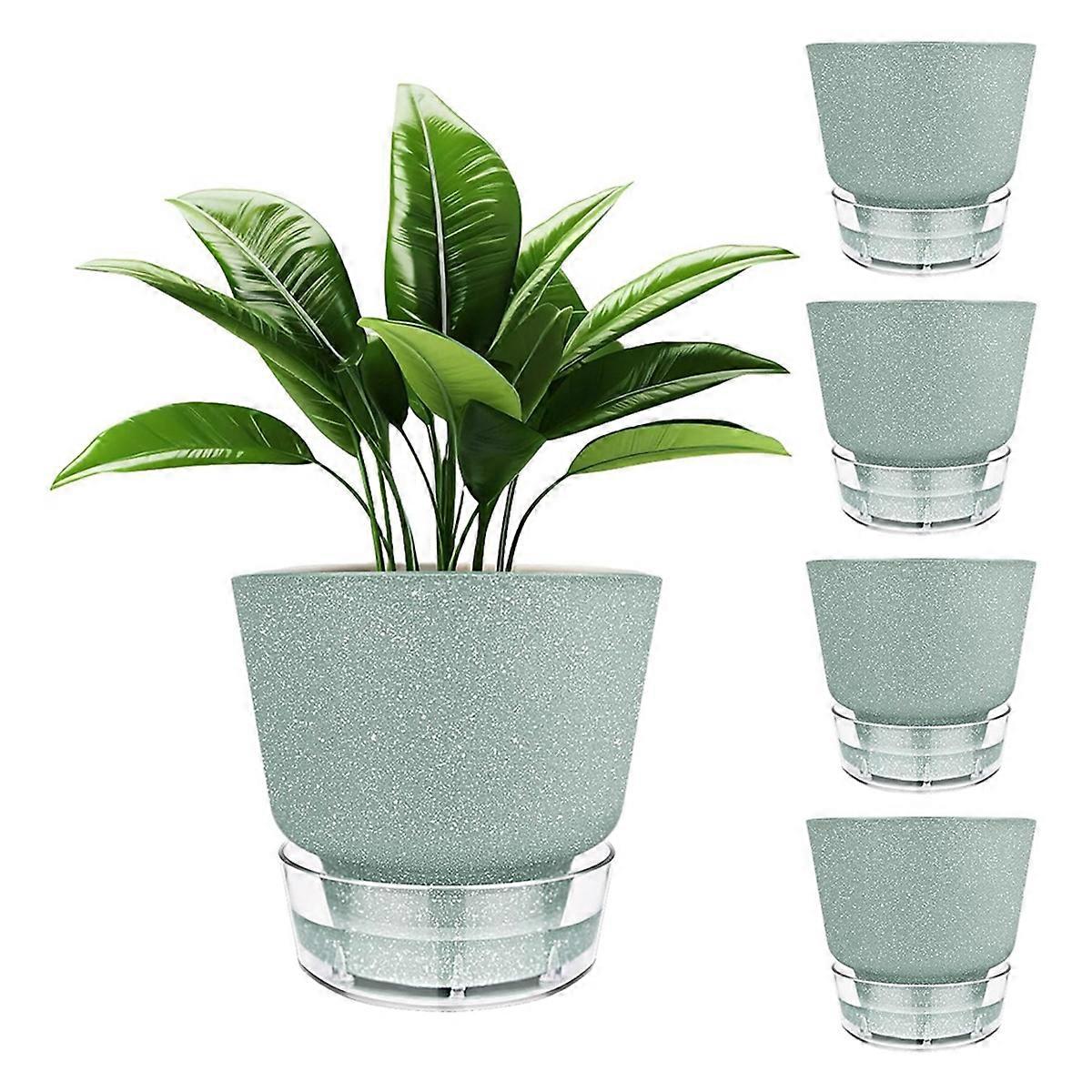 6 Inch Self Watering Plant Pot with Visual Reservoir Green