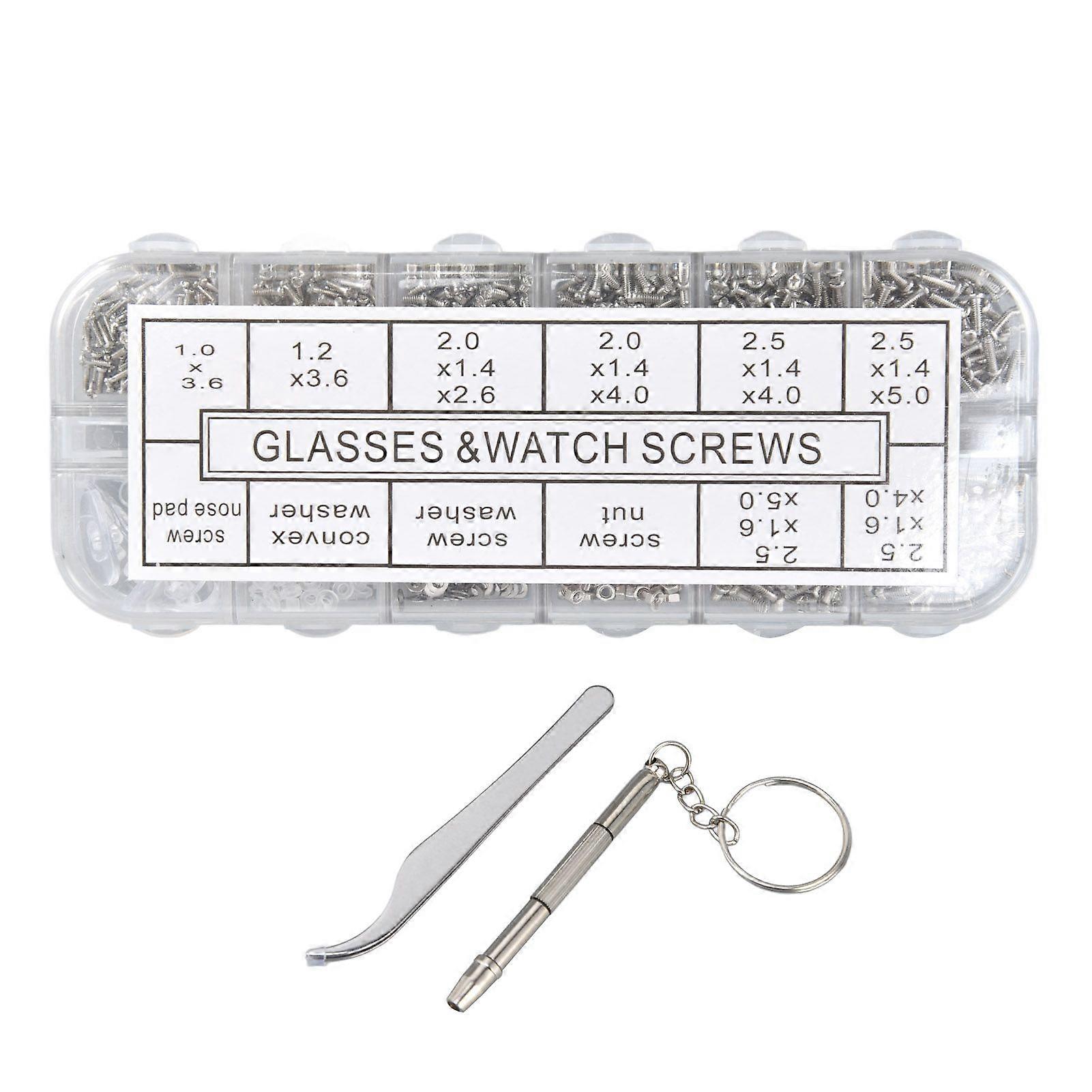 Glasses Repair Kit Eyeglass Screws Set with Nut Screwdriver Tweezer for Cellphone Tablet Watch Clock Glasses
