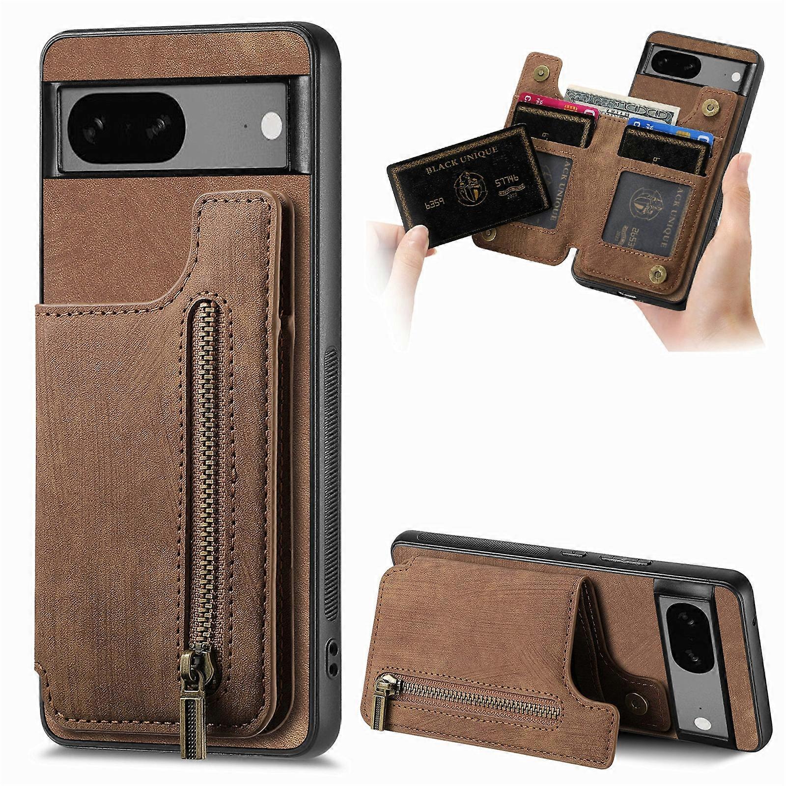 Retro Leather Zipper Wallet Back Phone Case