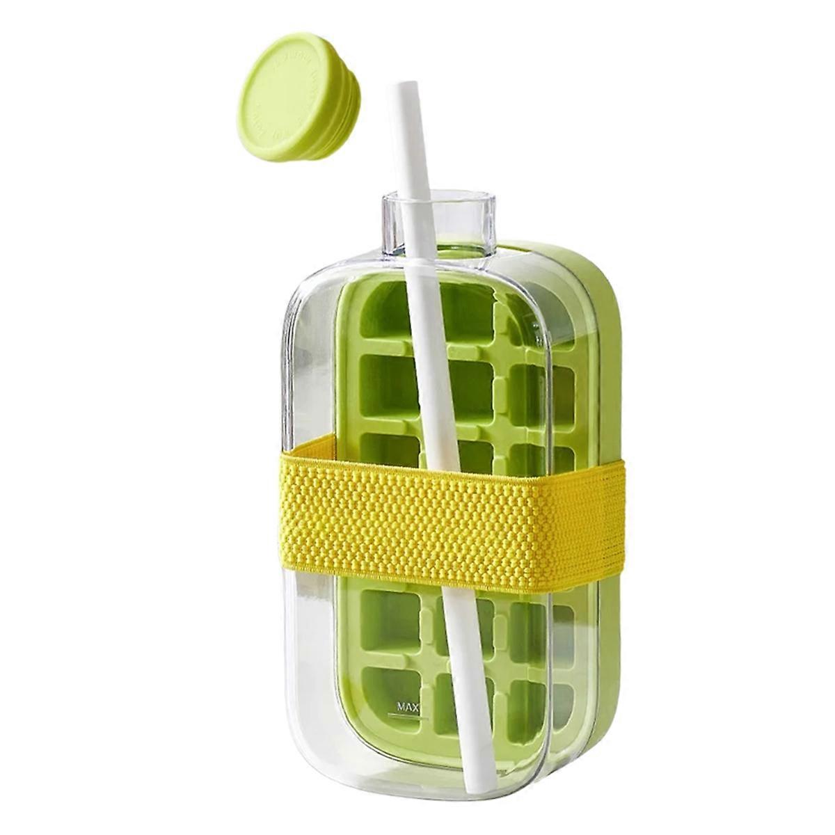 Ice Water Bottle with Straw Two-in-One Water Bottle Portable Silicone Frozen Ice Tray Portable Water Bottle 800ML B