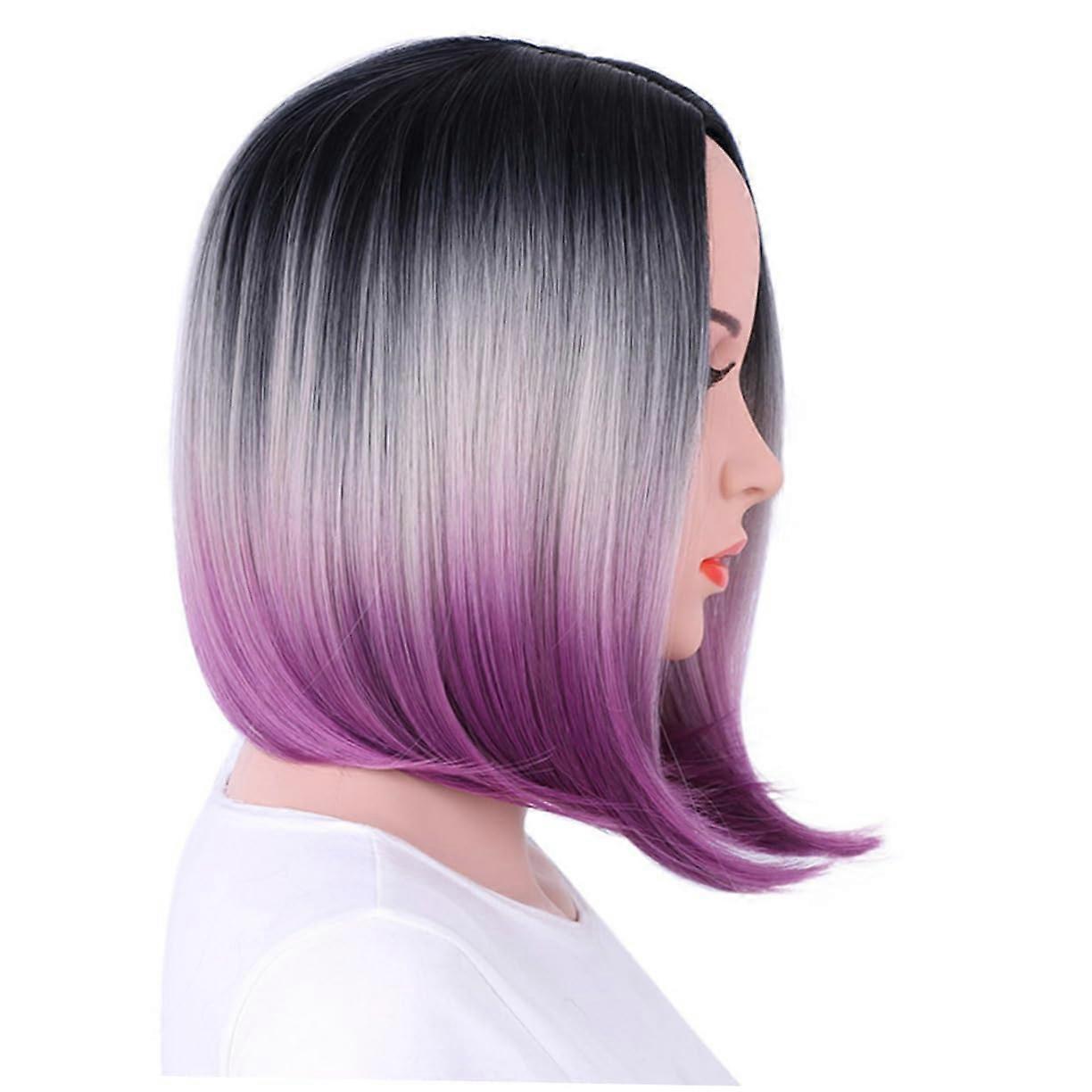 Gradient Women Bob Wig Short Bob Wig Natural Look Gradient Color Reusable And Washable
