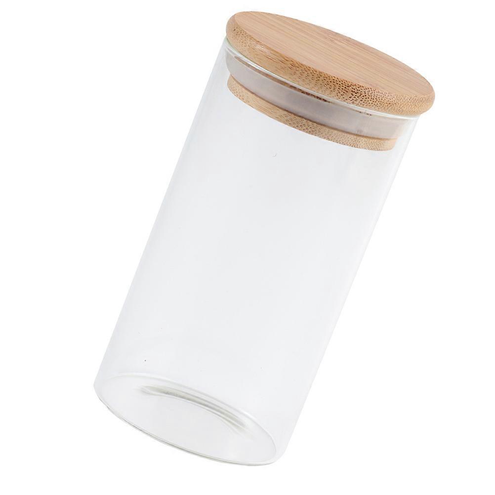 1pc Glass Tea Storage Jar 1800ML Sealed Container with Bamboo Lid for Kitchen