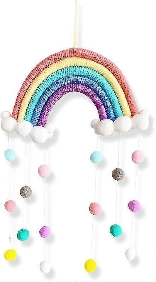 Rainbow Hanging Decoration,Macrame Tapestry Wall Hanging with Felt Ball,Handmade Braided