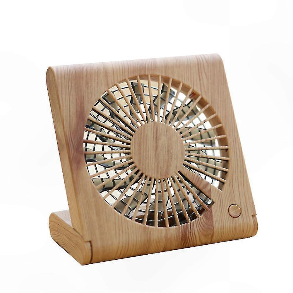 Portable USB Electric Fan with Wood Grain Design, Foldable and Silent Cooling for Desk Use