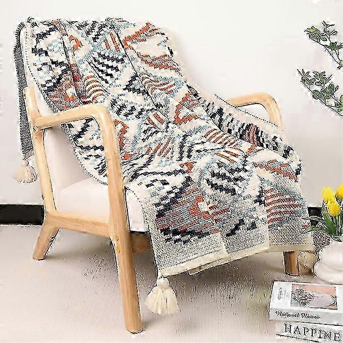 2025 130*170cm Boho Throw Blanket, Farmhouse Decor Blanket with Decorative Tassels Soft, Durable Knit Throw Blanket for All-Season Use - Perfect for L