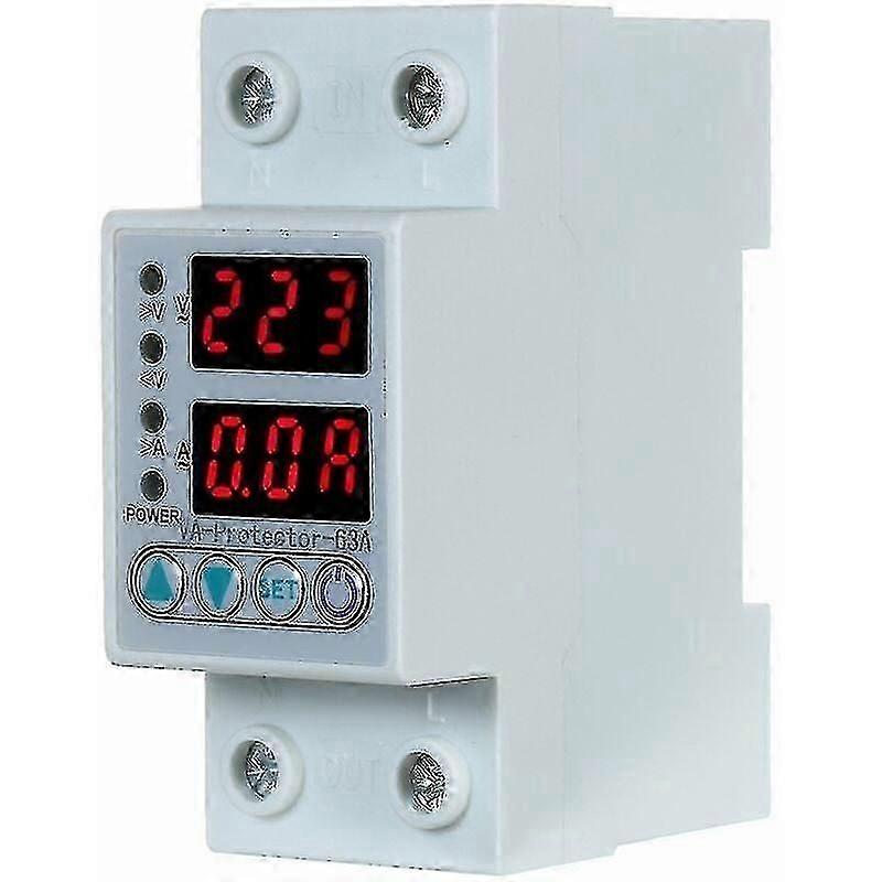 63a 220v Din Rail Adjustable Over And Under Voltage Protective Device Protector Relay Over Current Protection Home Use Dual Led Display TY