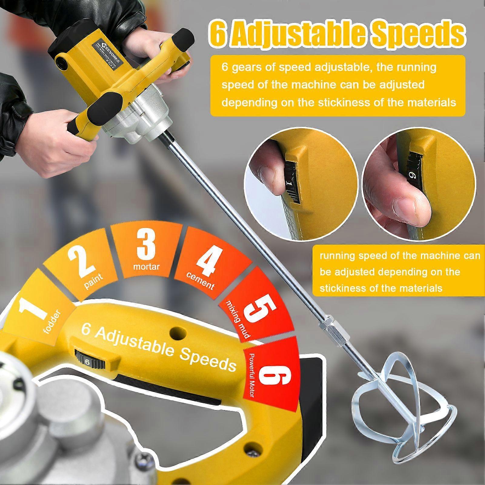 2600W Electric Concrete Mixer Portable Handheld Concrete Cement Mixer 6 Speeds Adjustable Mixing Machine Thinset Mortar Grout Plaster Paint Stirring T