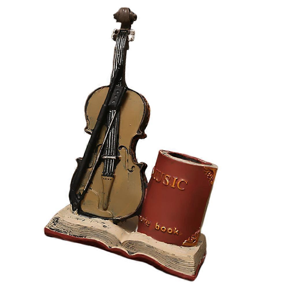Violin Pen Container for Pen Storage Red Desktop Decoration