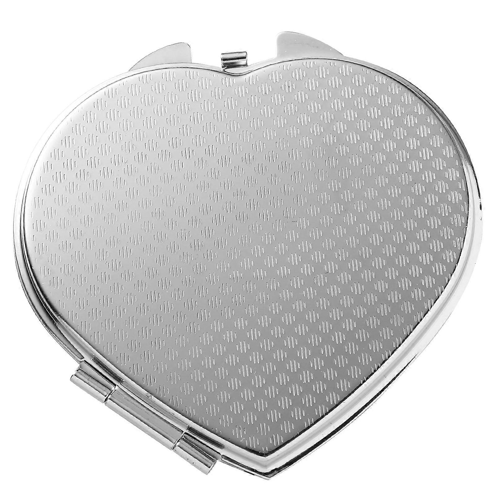 Silver Heart Makeup Mirror Foldable Compact Pocket Mirror for Makeup Use