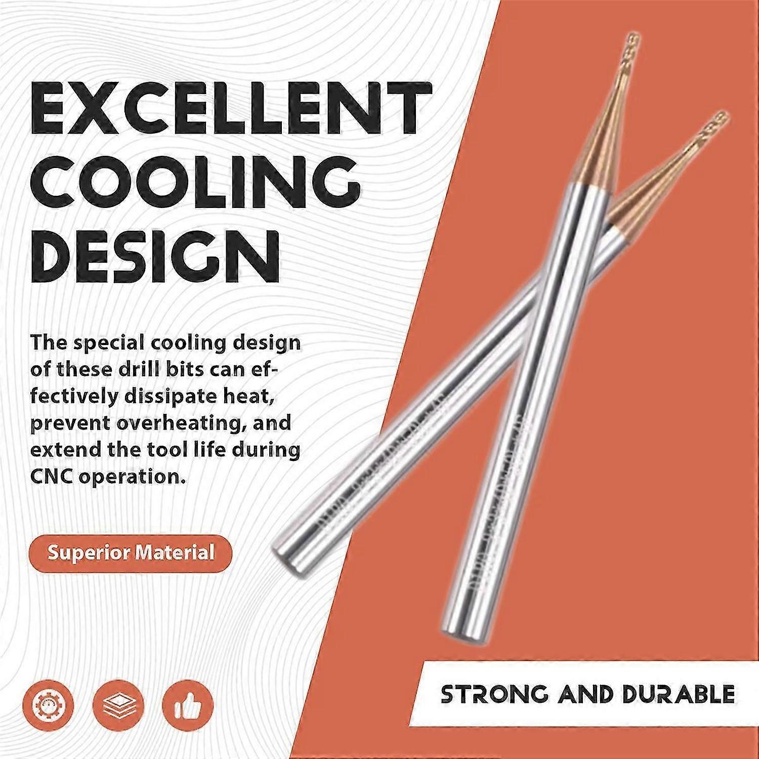 2PCS 1R0.2x3xD4x50 Cooling Bit CNC High Hard Coating Tungsten Carbide Bit High Efficiency Wear-Resis
