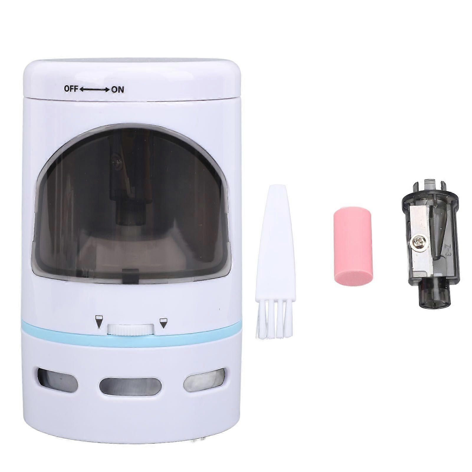 Electric Pencil Sharpener with Handheld Vacuum Cleaner for Desk Debris Removal Battery Powered Pencil Sharpening Tool Set White