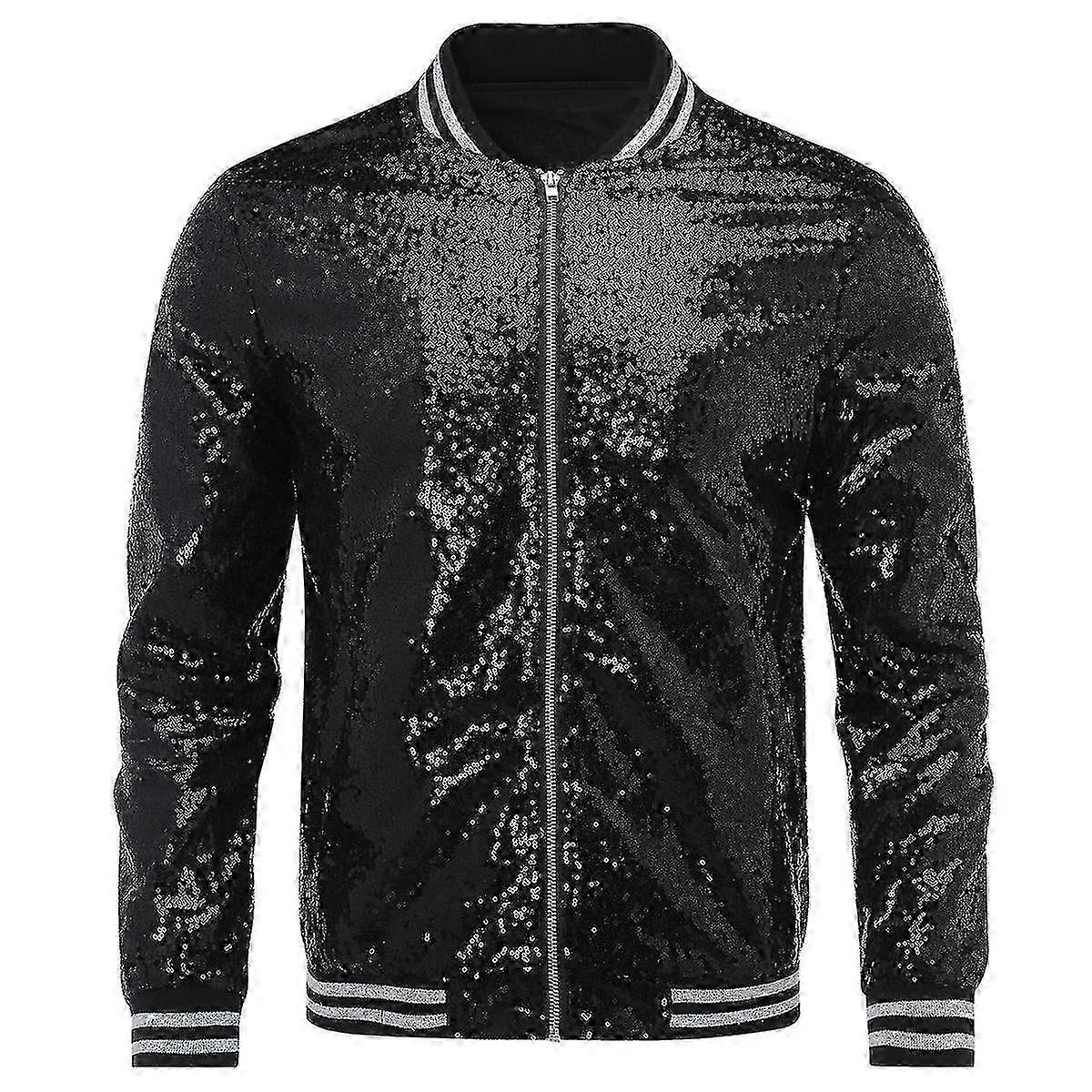 Mens Sequins Casual Zipper Party Bomber Jacket 2025