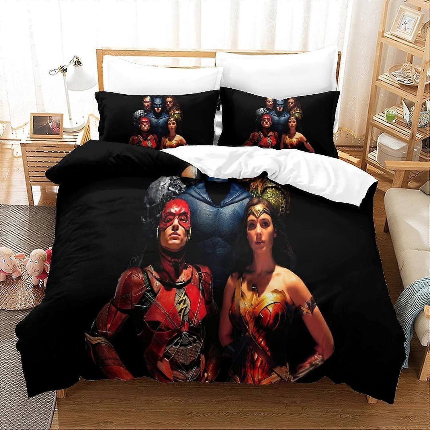 AM960 Påslakan Set Justice League Sängkläder Set Film Affisch Överkast Microfiber Sängkläder Överdrag Set Täcke Dubbel200x200cm