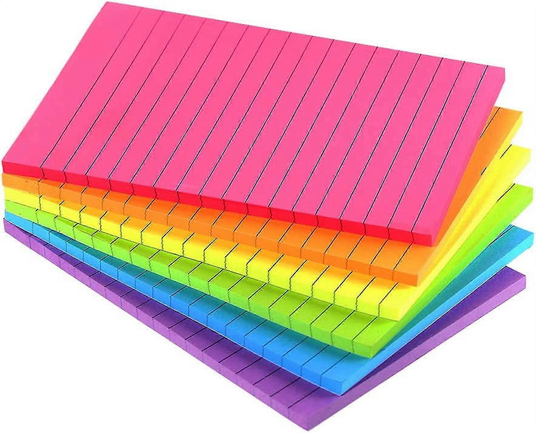 Lined Sticky Notes 4X6 in Bright Ruled Post Stickies Colorful Super Sticking Power Memo Pads Its Strong Adhesive, 6 Pads/Pack, 45 Sheets/pad