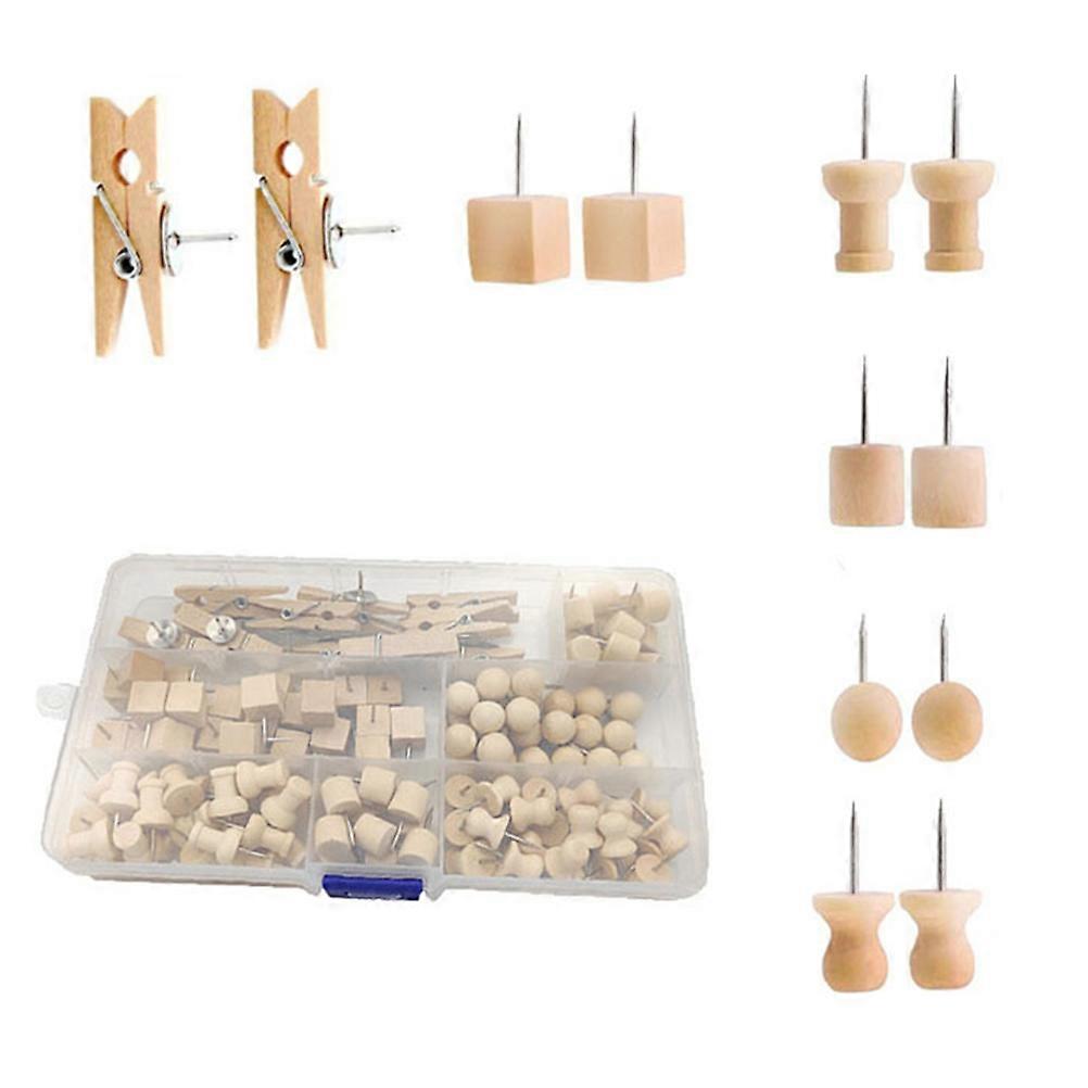 Decorative Thumb Tacks Wooden Clips Home Decoration Round Shape Bulletin Board Use 135Pcs