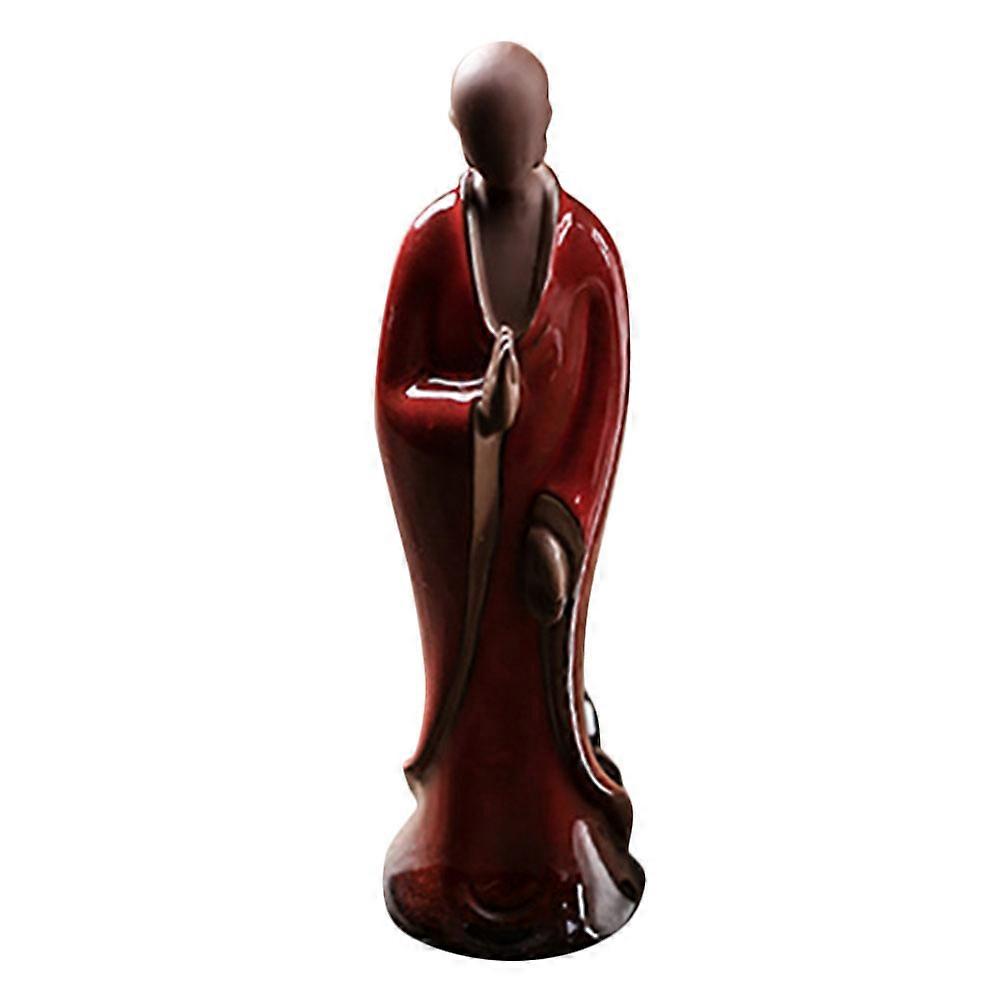 2Pcs Ceramic Monk Decoration for Home Use Chinese Style Red Artware