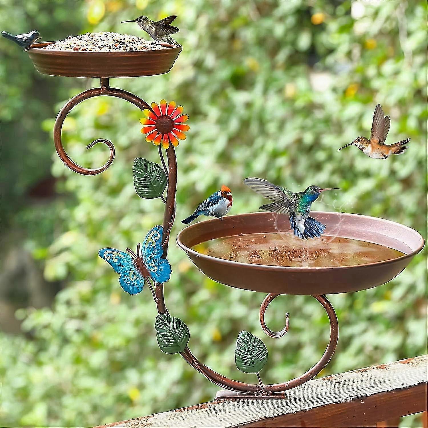 Deck Mounted Bird Bath & Feeder Combo, Metal Birdbath with Adjustable Clamp for Balcony or Garden, Compatible with Railing, Antique Decorative 2025