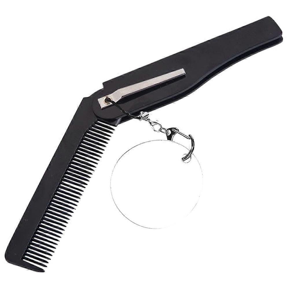 Portable Foldable Comb 3Pcs Beard Grooming Travel Daily Use For Men Black Oval Shape