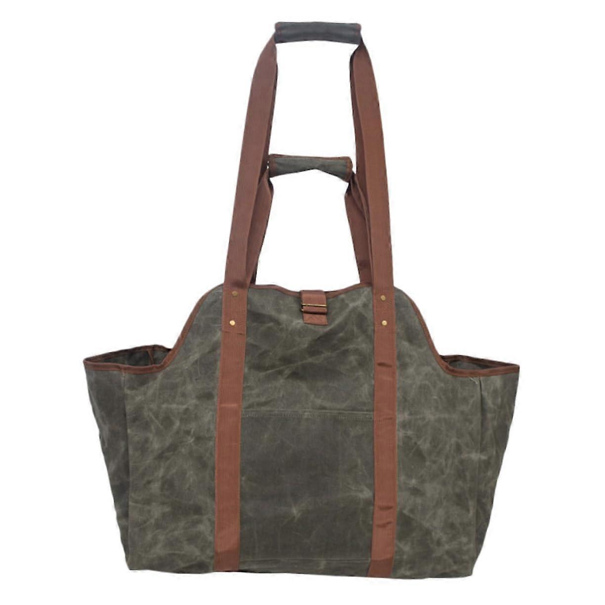 Waxed Canvas Log Carrier Tote Bag Large Capacity Firewood Storage Fire Pit And Fireplace Woodpile Rack Organizer