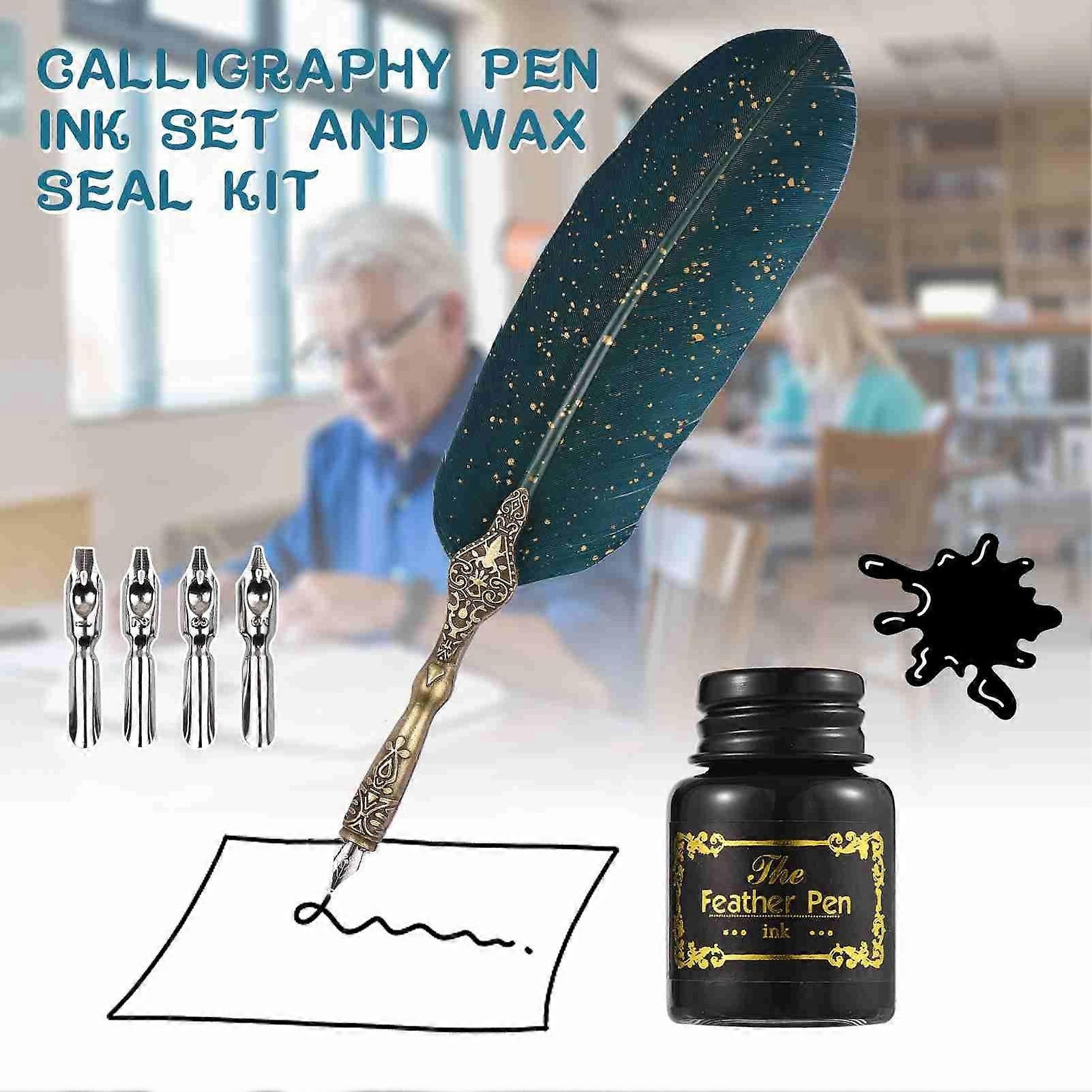 Calligraphy Pen Ink Set Quill Pen with 5 Replaceable Nibs Pen Holder for Art Writing Drawing Signatures