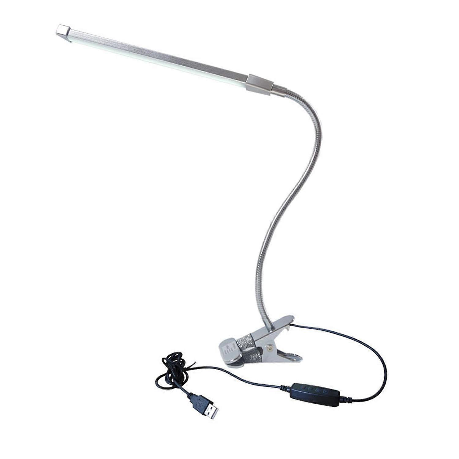 LED Reading Lamp Dimmable Clamp Lamp 8W Desk Lamp with 3 Color Temperatures and 10 Brightness Levels Flexible Silver USB Book Light