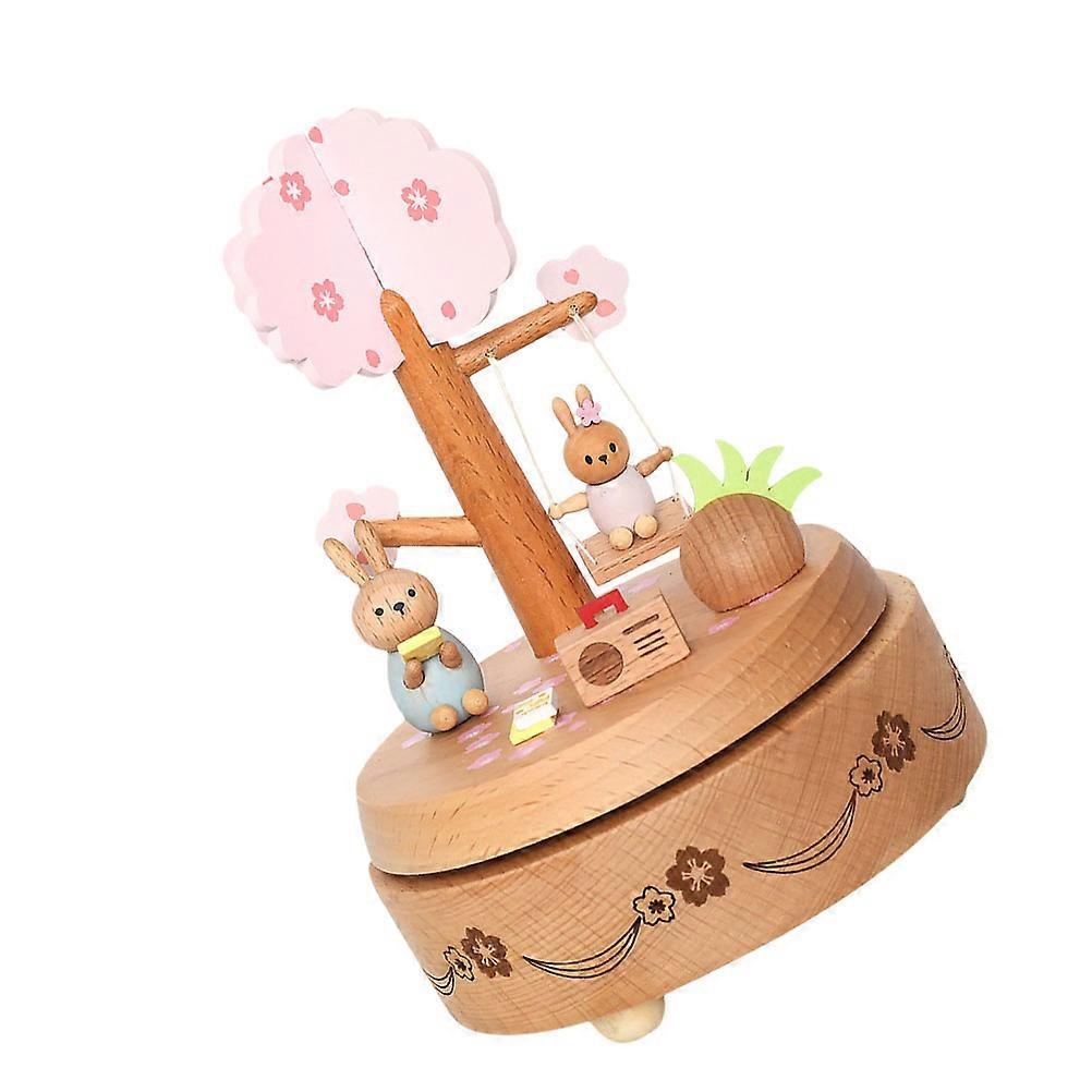Creative Music Box for Decor 2Pcs Wooden Rabbit Set
